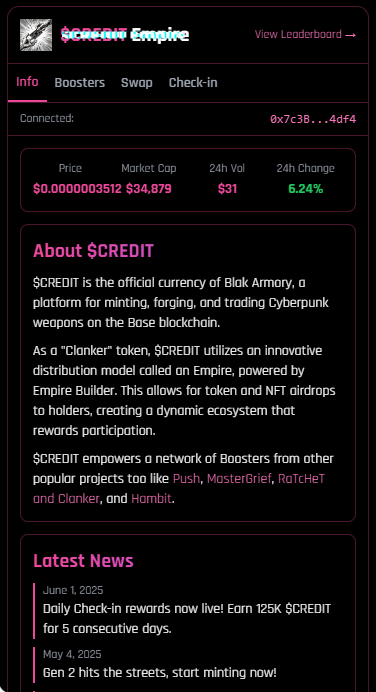 CREDIT Empire - Cyberpunk DeFi - Farcaster Mini Apps screenshot